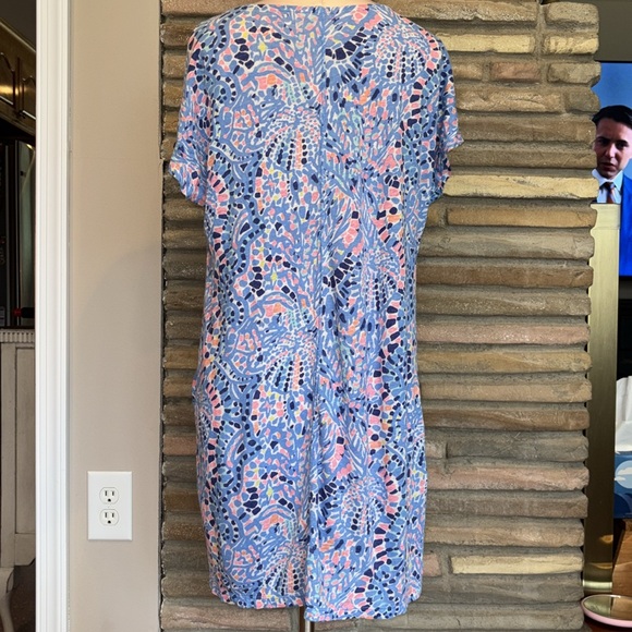 LILLY PULITZER TIC TAC TILE ALLOVER DUVAL LINEN DRESS Size Large Blue - Picture 4 of 8